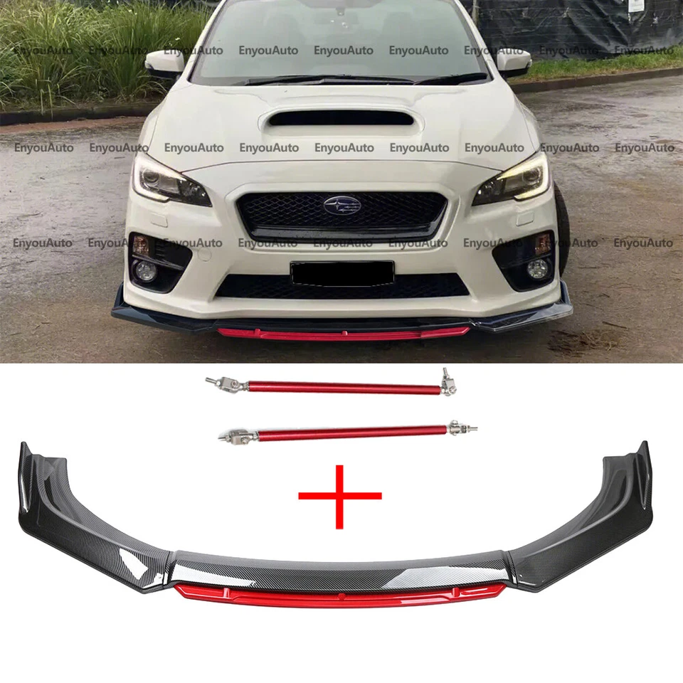 For Subaru  Legacy UNIVERSAL Front Bumper Lip Spoiler Carbon Red + Strut Rods Foto 1 de 4