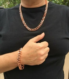 Reines Kupfer kubanische Kette Bordstein Link Biker Arthritis schweres Armband/Halskette Set - Bild 1 von 19