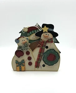 Snowman Holiday Christmas Coaster Set, 4 Coasters & Holder Wood/Cork - Picture 1 of 5
