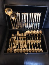 Vintage Chest Silverware Set WM Rogers Son Victorian Rose  63 Piece Gold Plated