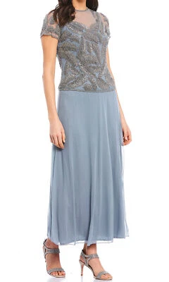 Vestido Pisarro Nights D2361 Cuentas Hoja Imitación Dos Piezas Talla 12 Azul Claro Foto 1 de 2