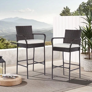 30" Patio Bar Stools Set of 2 Wicker Outdoor Bar Chairs Rattan Chairs Patio - Picture 1 of 7