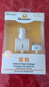 Chargeur d'alimentation véhicule Qmadix 5 W pour iPhone iPod touch iPod nano blanc