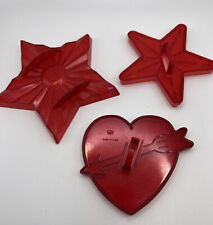 HRM Vintage Red Plastic Cookie Cutter Heart & Arrow PLUS 2 Star Cutters Fondant