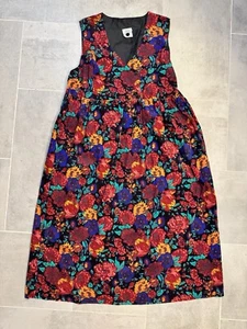 VTG 80s LAURA ASHLEY Floral Cord. Dress Pinafore Jumper Cottage Prairie sz US 14 - Picture 1 of 14