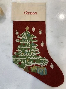 Pottery Barn Christmas Tree Stocking Crewel Carson Mono IMPERFECT 2016 stock - Picture 1 of 5