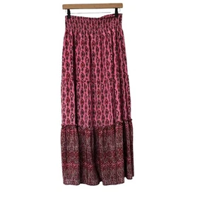 Gold Hawk 100% Seide Maxi Rock Rosa Paisley Gr. M Prairie Luxus Cottagecore - Bild 1 von 7
