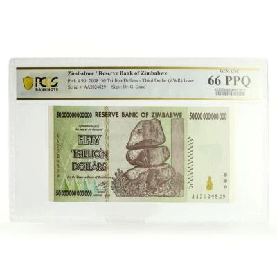 ZIMBABWE 50 TRILLION DOLLARS BANKNOTE CURRENCY PPQ66 PCGS UNCIRCULATED 2008 - Image 1 of 2