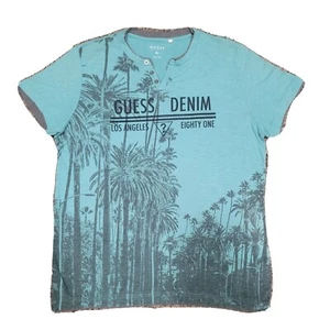 Guess Men's XL T-Shirt Los Angeles Premium Denim 81 Turquoise - Picture 1 of 4