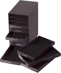 Jewelry Storage Organizer Case Cabinet 10 Drawer Black Faux Leather 14" x 16" - Picture 1 of 3