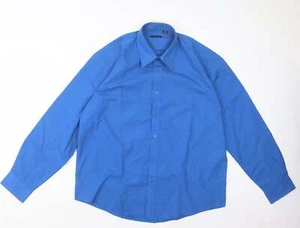 Madison Mens Blue Polyester Button-Up Size 16.5 Collared Button - Picture 1 of 12