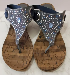 White Mountain Sandals Women 10 M Rhinestone Cork Bottoms 2" Heels Sling Back - Picture 1 of 13