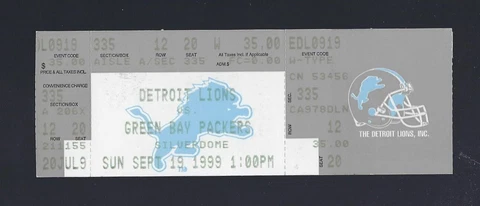 BRETT FAVRE - 1999 NFL GREEN BAY PACKERS @ DETROIT LIONS FULL FOOTBALL TICKET Cover