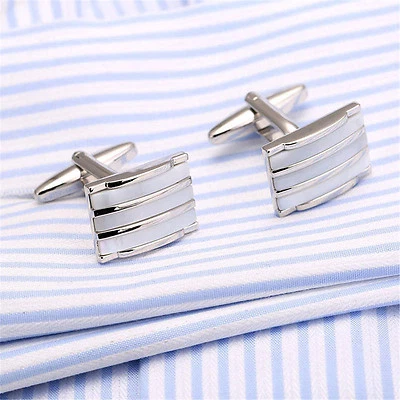 1 Pair Chic Business Mens Shirt Cufflinks Brass Rectangle Cuff Links Silver Tone - Image 1 of 4