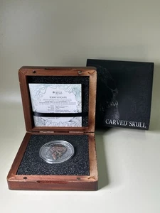 Calaveras talladas en plata Camerún 2017 de 1 oz acabado antiguo con caja y certificado de autenticidad - Imagen 1 de 5