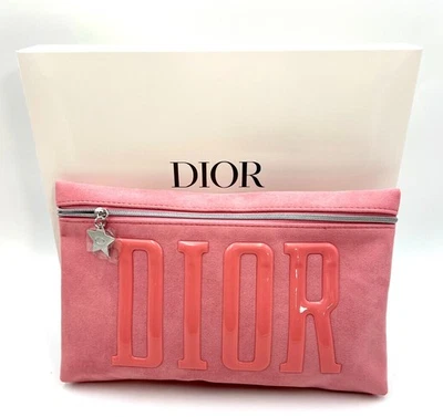 ¡Nuevo! Bolso sin asas de maquillaje con cremallera Dior Cosmetic Star ~ gamuza rosa Foto 1 de 4
