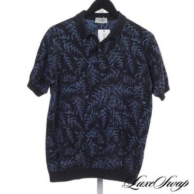 Camisa Polo John Smedley Hecha en Inglaterra Sea Island Azul Estampado de Hojas L Sin Reserva Foto 1 de 4