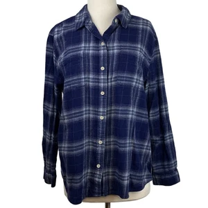A.N.A Damen 100% Baumwolle Blau Flanell Langarm Hemd Taschen Größe Large - Bild 1 von 4