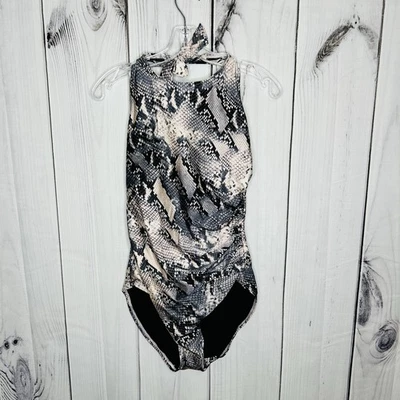 Maiô Calvin Klein One Piece Feminino Tamanho 14 Estampa de Pele de Cobra Rosa Preto Halter - Imagem 1 de 4