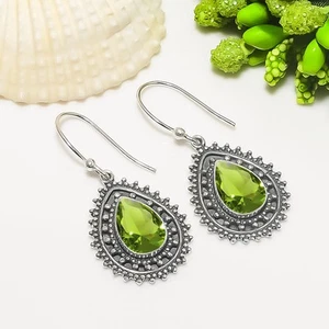 Peridot Gemstone 925 Sterling Silver Jewelry Earring, Beautiful Earring - Picture 1 of 4