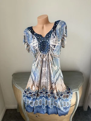 Vestido Unity World Wear XL Boho Azul Cottagecore Fácil Medallón Occidental Bohemio Foto 1 de 4