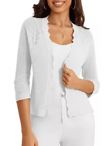 Bolero Shrugs for Women Lightweight 3/4 Sleeve Open Front White Cropped Cardi... - Picture 1 of 5