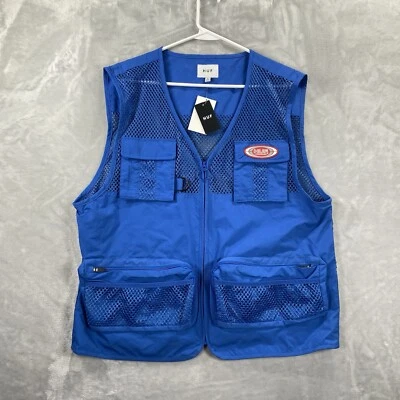 HUF Vest men's Large Vented Fishing Full Zip Utility Pockets Blue Thompson Skate - Image 1 of 4