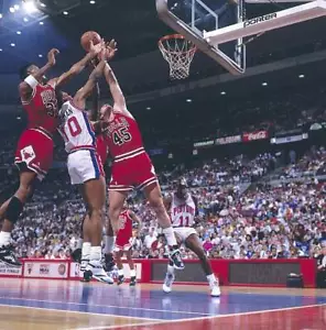 Playoffs Chicago Bulls Ed Nealy and Scottie Pippen getting rebound- Old Photo - Picture 1 of 1