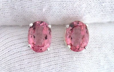 AAA 椭圆形粉红色碧玺宝石宝石纯银耳环 EBS99EE19B — 第 1/2 张图片