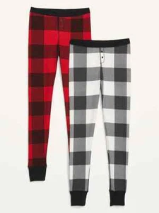 NWT Old Navy 2-Pack Thermal Knit Pajama Leggings Pants Black & Red Buffalo Plaid - Picture 1 of 12