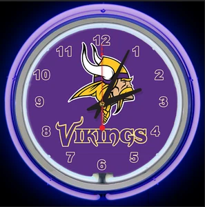 Insegna Orologio Da Parete 15" Doppio Neon Viola Minnesota Vikings Calcio Bar Uomo Grotta - Foto 1 di 1