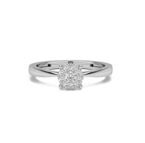JUEGO DE DIAMANTES ILUSIÓN SOLITARIO COMPROMISO ORO BLANCO ANILLO ROSETA REDONDO CON - Imagen 1 de 4