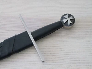 36” Gothic Cross Sword Cast Iron Pommel Hand Forged Leather Belt Sheath Carbon - Picture 1 of 7