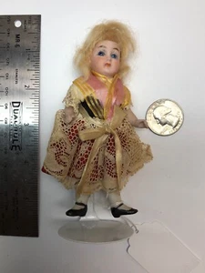4.5” Antique German All Bisque Unbranded Jointed Doll Blue Glass Eyes Blonde #Q - Picture 1 of 12