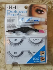 ARDELL-DELUXE PACK- 2 PAIR LASHES-ADHESIVE & LASH APPLICATOR-110 BLACK-NEW! - Picture 1 of 3