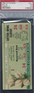 Boleto completo de fútbol americano Cotton Bowl Classic 1954 Alabama - Rice 12th Man Tackle PSA - Imagen 1 de 2