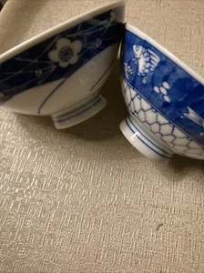 Chinese Special Blue and White Bowls, Plain Orchid Rice Bowl Set of 2 Pieces - Picture 1 of 5