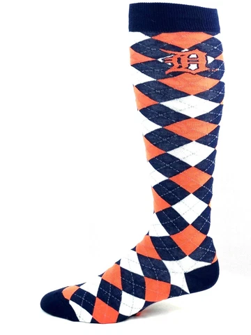 Detroit Tigers Baseball Navy Orange White Argyle Thin Knee Socks Cover