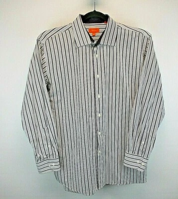 Tallia Button Up Shirt Men's XL White with Purple Gray Black Stripe Pattern - Image 1 of 4