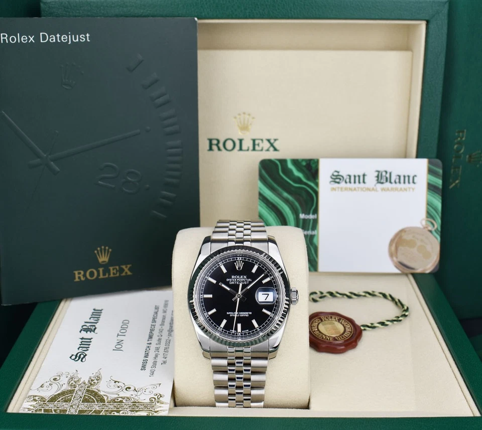 ROLEX 18kt White Gold & SS Datejust Black Index Dial 116234 SANT BLANC - Image 1 of 4