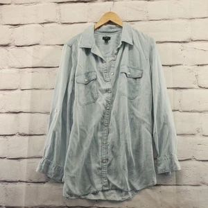 TALBOTS Top Womens 1X Button Down Long Sleeve Chambray Blue Pockets - Picture 1 of 10