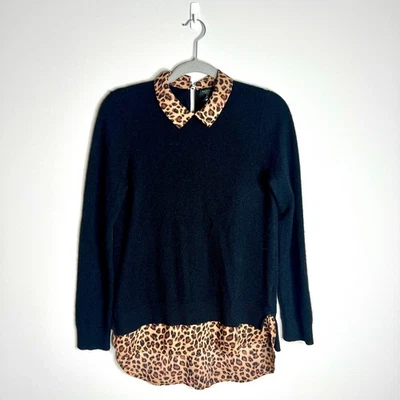 Suéter Charter Club Lujo 100% Cachemira Estampado Leopardo en Capas Simulado Preppy XS Foto 1 de 4