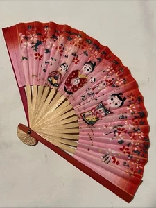 Japan Bamboo Painted Paper Folding Hand Fan 6 3/8" Long - Picture 1 of 11