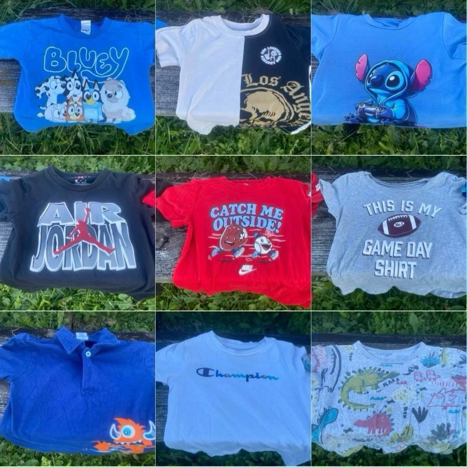 Lot of 9 Boys T-Shirts Size 3T – Bluey, Stitch, Air Jordan, Nike, Champion - Image 1 of 4