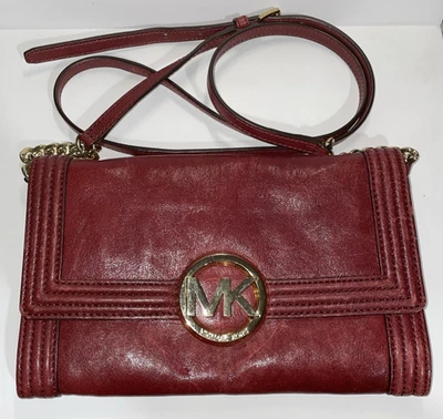 Michael Kors Fulton Women's Handbag Cinnabar Leather Bombe Clutch Crossbody Bag - Image 1 of 4