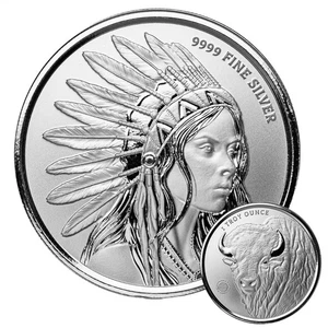 Moneda BU de plata redonda 999 Scottsdale Buffalo Girl de 1 oz - Imagen 1 de 6