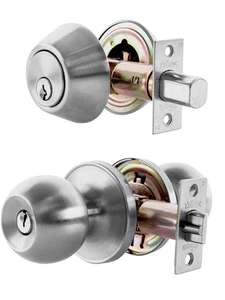 Ikonic Ruby Combination Entrance Set & Double Cylinder Dead Bolt -Brushed Nickel - Picture 1 of 10