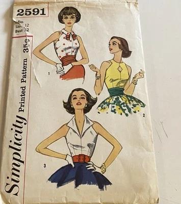 复古 Simplicity 2591 缝纫图案 Misses 12 无袖修身上衣吊带 — 第 1/4 张图片