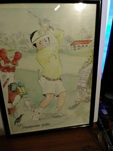 SPORT GOLF ART (199X) "SINGAPOREAN GOLFER" (Rita Barrie Aquarell & Bleistift - Bild 1 von 2