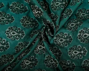 Chanderi Brokat Alfi Zari Butti Seide Jacquard Stoff Grün Nähen von Der Yard - Bild 1 von 6